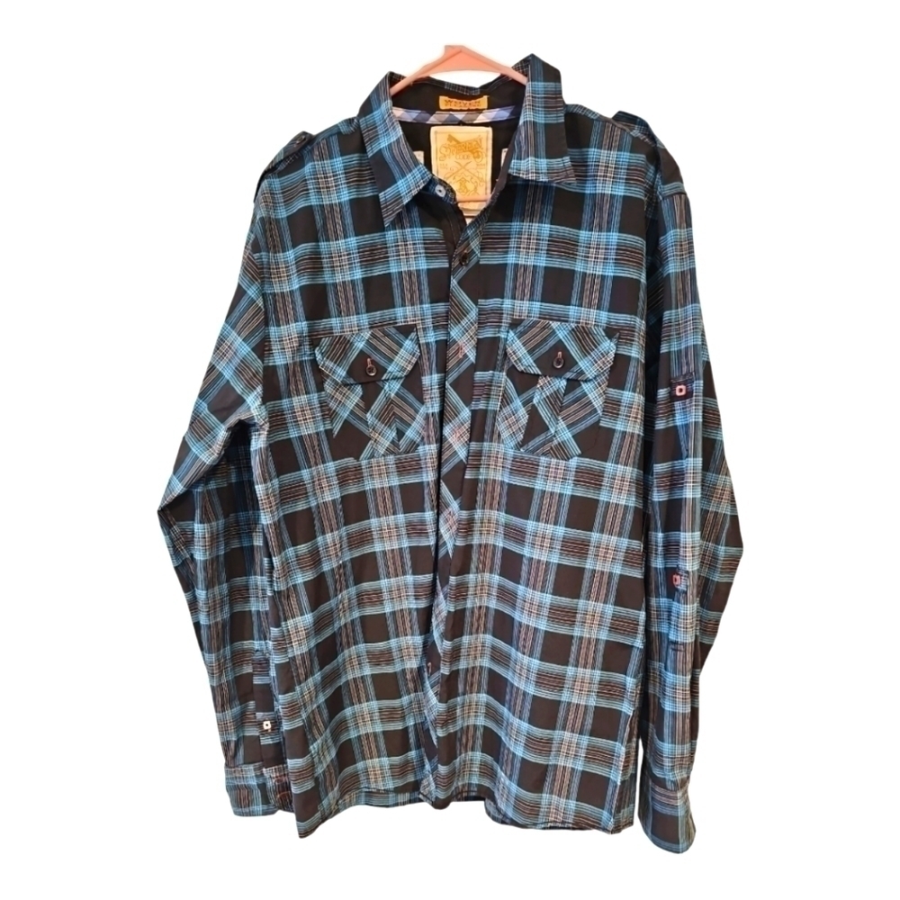SOVEREIGN CODE Western Cowboy charcoal plaid shirt sz XL Made in USA